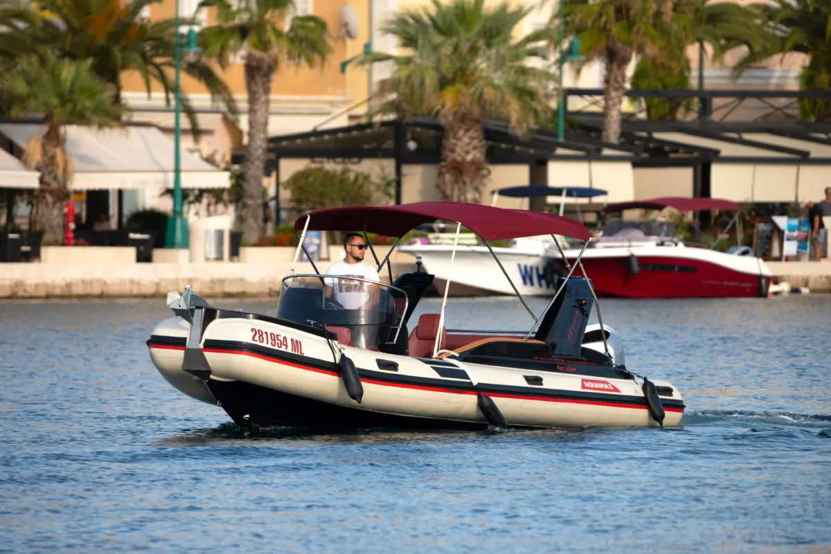 Private speed boat cruising near Mali Lošinj on the Adriatic Sea.